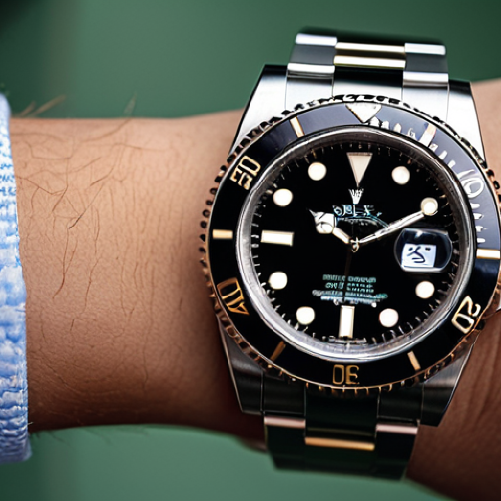 **

A close-up shot of a Rolex Submariner on a wrist, emphasizing its timeless elegance and classic design. The background should be subtly blurred, hinting at a sophisticated setting. Focus on the 904L stainless steel and the overall feeling of understated luxury.

**