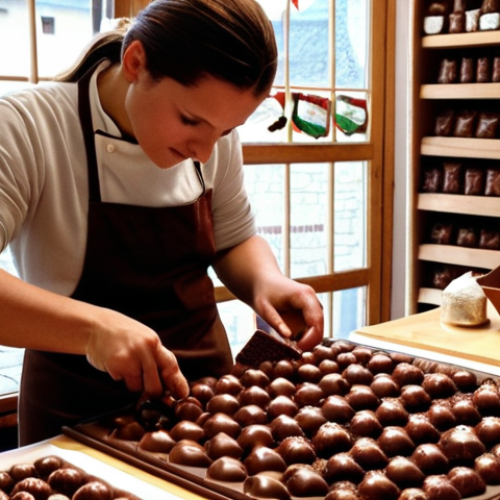 Home 25 **
A Swiss chocolatier in a small, charming village shop, carefully crafting artisanal chocolates. Focus on the detail of the handmade process and the aroma of fresh chocolate in the air.
**