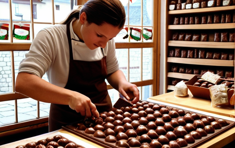 **

A Swiss chocolatier in a small, charming village shop, carefully crafting artisanal chocolates. Focus on the detail of the handmade process and the aroma of fresh chocolate in the air.

**