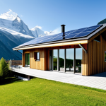 Modern Sustainable Home in Switzerland**

A modern, eco-friendly home in the Swiss Alps, showcasing sustainable design elements such as solar panels and green roof. The house is fully clothed, and set against a backdrop of snow-capped mountains.  appropriate attire, professional photography, safe for work, perfect anatomy, natural proportions, modest, family-friendly.

**