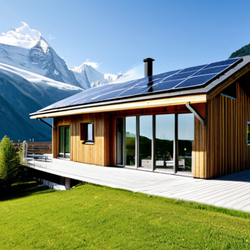 Home 9 Modern Sustainable Home in Switzerland**
A modern, eco-friendly home in the Swiss Alps, showcasing sustainable design elements such as solar panels and green roof. The house is fully clothed, and set against a backdrop of snow-capped mountains. appropriate attire, professional photography, safe for work, perfect anatomy, natural proportions, modest, family-friendly.
**