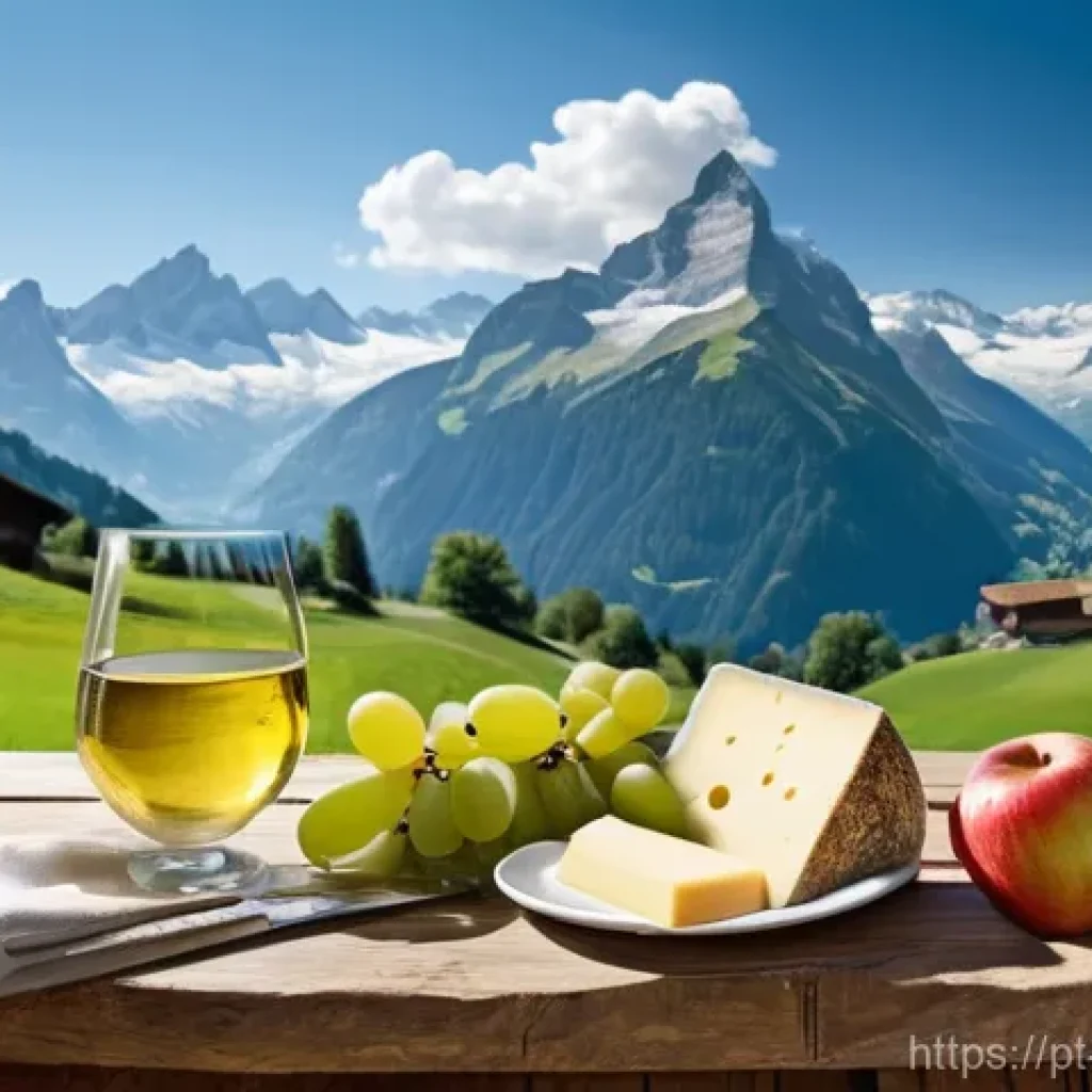 스위스 치즈 종류 및 생산지 - **A picturesque panoramic view of the Swiss Alps, with lush green meadows where healthy, happy cows ...