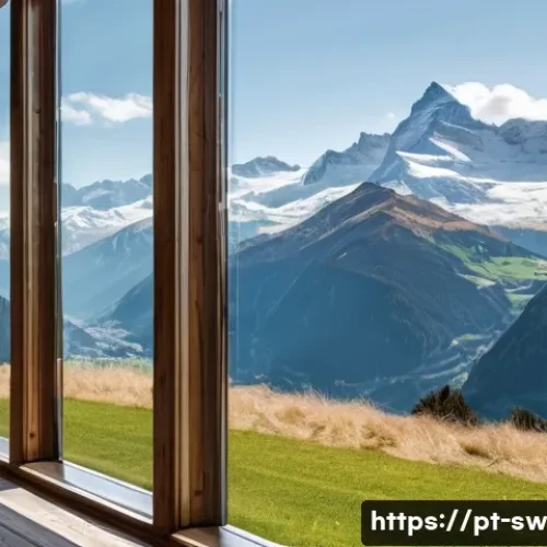 스위스 건축 양식과 대표 건물 - **Prompt:** A modern Swiss chalet nestled in the breathtaking Swiss Alps, showcasing a harmonious bl...