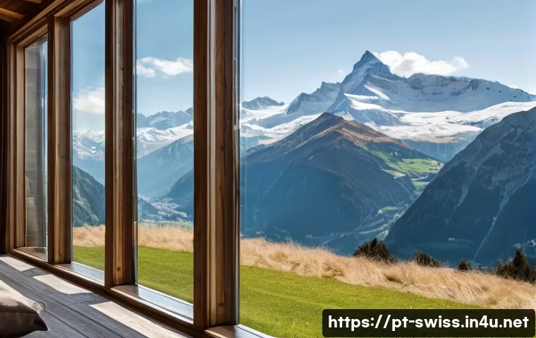 스위스 건축 양식과 대표 건물 - **Prompt:** A modern Swiss chalet nestled in the breathtaking Swiss Alps, showcasing a harmonious bl...