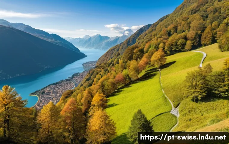 스위스 이탈리아어 사용 지역 - A breathtaking panoramic view of the Ticino region in Switzerland during early autumn, showcasing cr...