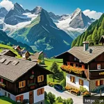 Home 20 스위스 연방의 탄생과 발전 - A detailed, vibrant illustration of the Swiss alpine landscape showing interconnected cantons with d...