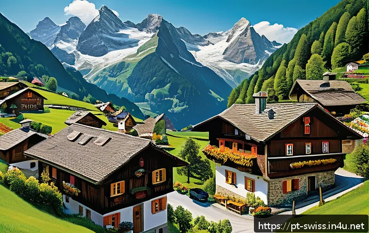 스위스 연방의 탄생과 발전 - A detailed, vibrant illustration of the Swiss alpine landscape showing interconnected cantons with d...