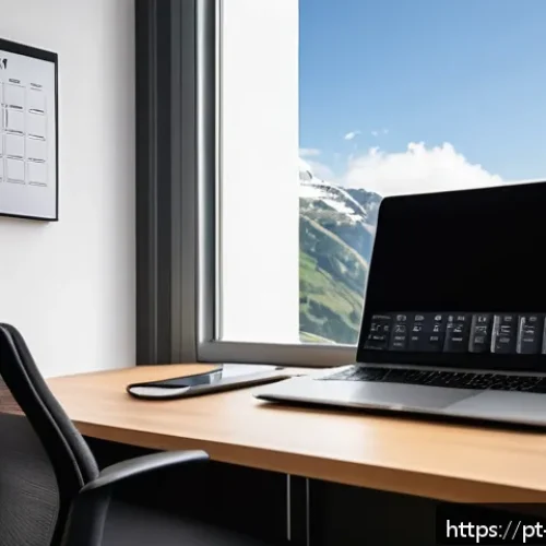 Home 17 스위스인의 국민성 및 생활 방식 - A modern Swiss office environment showcasing meticulous organization and punctuality: a tidy workspa...